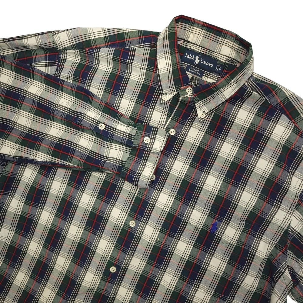Ralph Lauren Shirt Mens Large Green Plaid Blaire Long Sleeve Button Down Casual